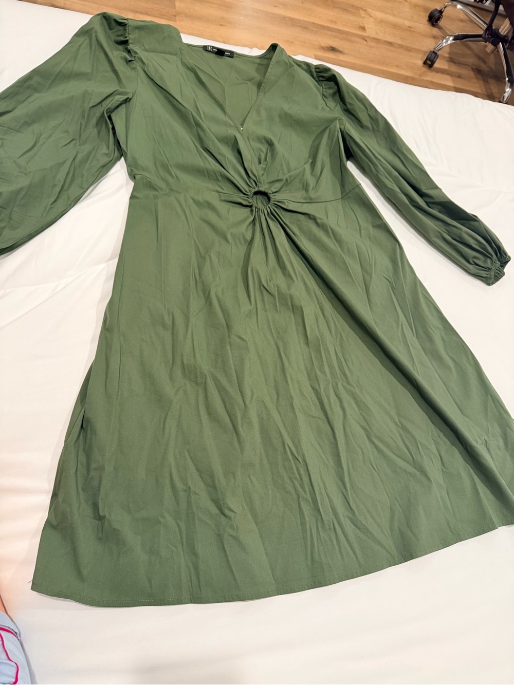 B21 Olive Green midi dress with balloon 3/4 sleeves